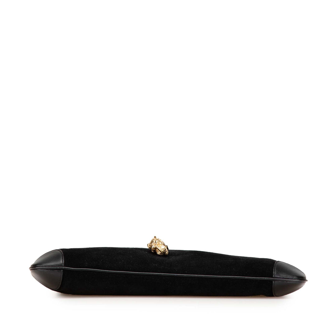 Suede Tiger Head Shoulder Bag Black - Gaby Paris