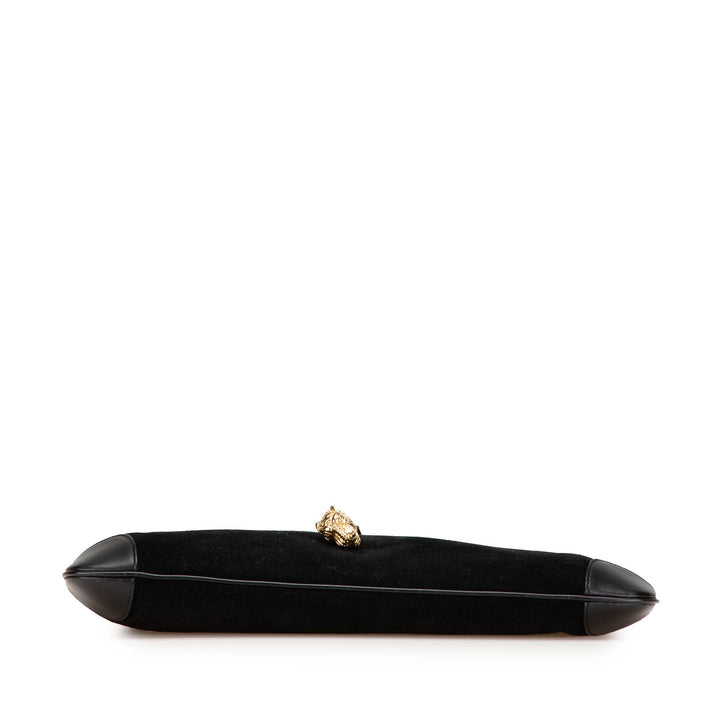 Suede Tiger Head Shoulder Bag Black - Gaby Paris