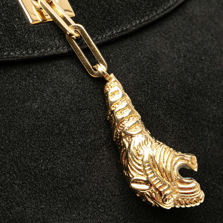 Suede Tiger Head Shoulder Bag Black - Gaby Paris