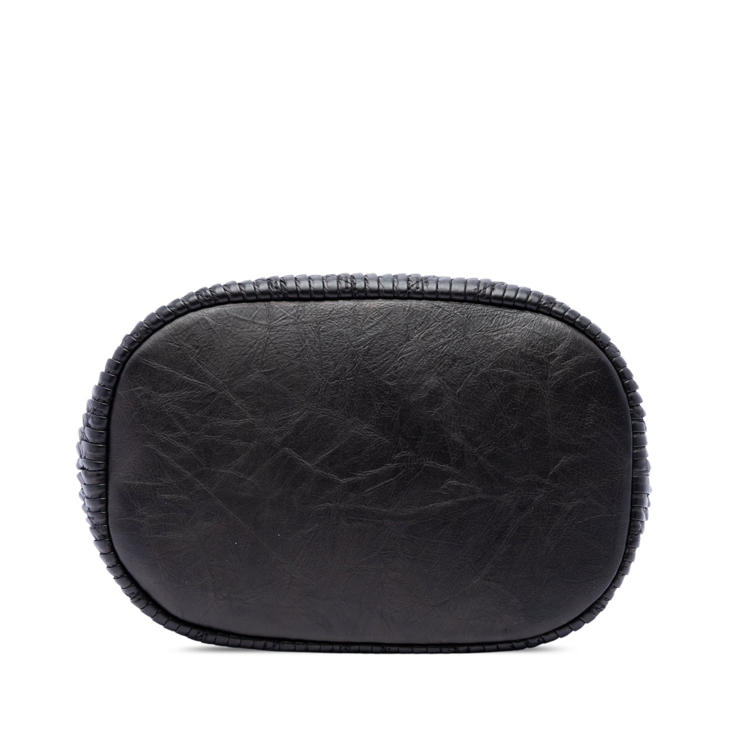Froissé Coco Pleats Sac à cordon seau Moyen Cuir de veau Noir