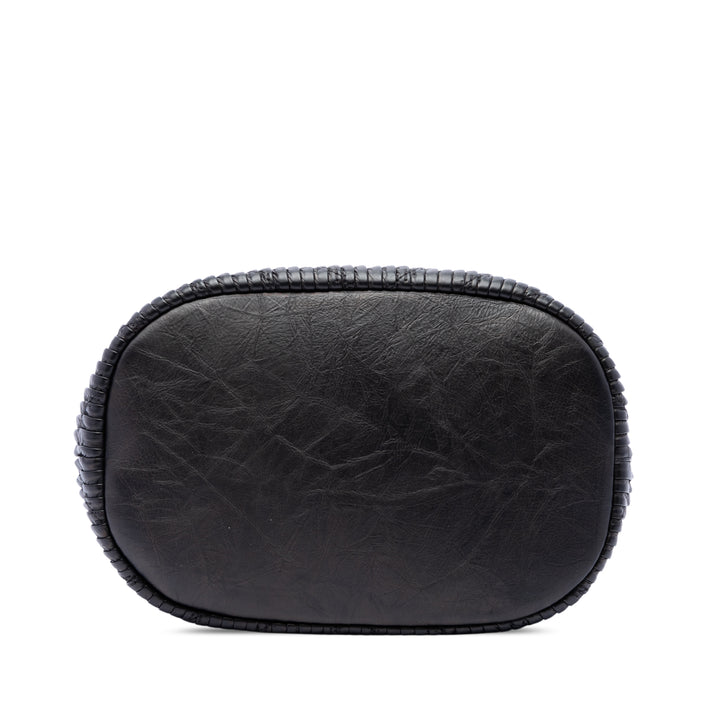 Froissé Coco Pleats Sac à cordon seau Moyen Cuir de veau Noir