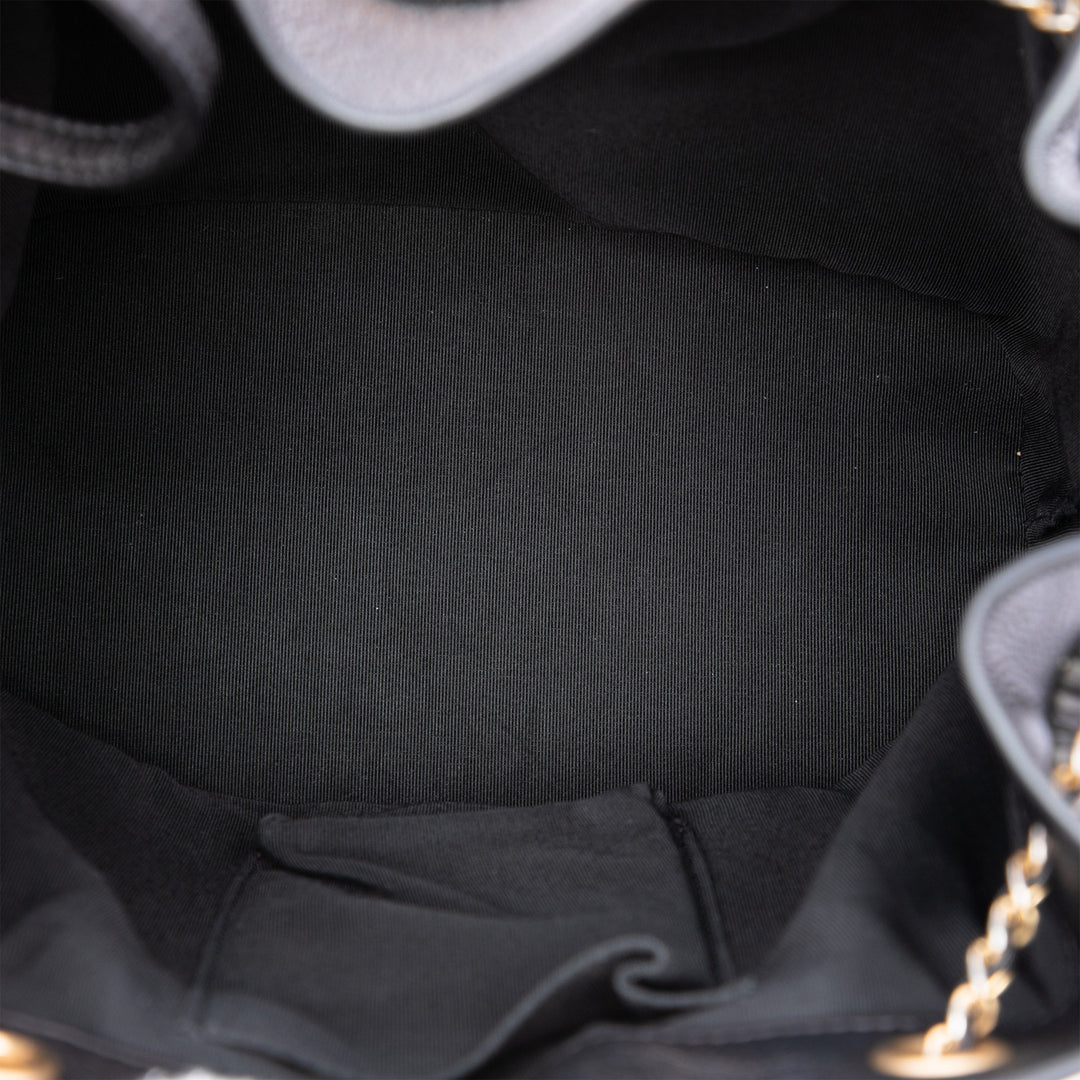 Froissé Coco Pleats Sac à cordon seau Moyen Cuir de veau Noir
