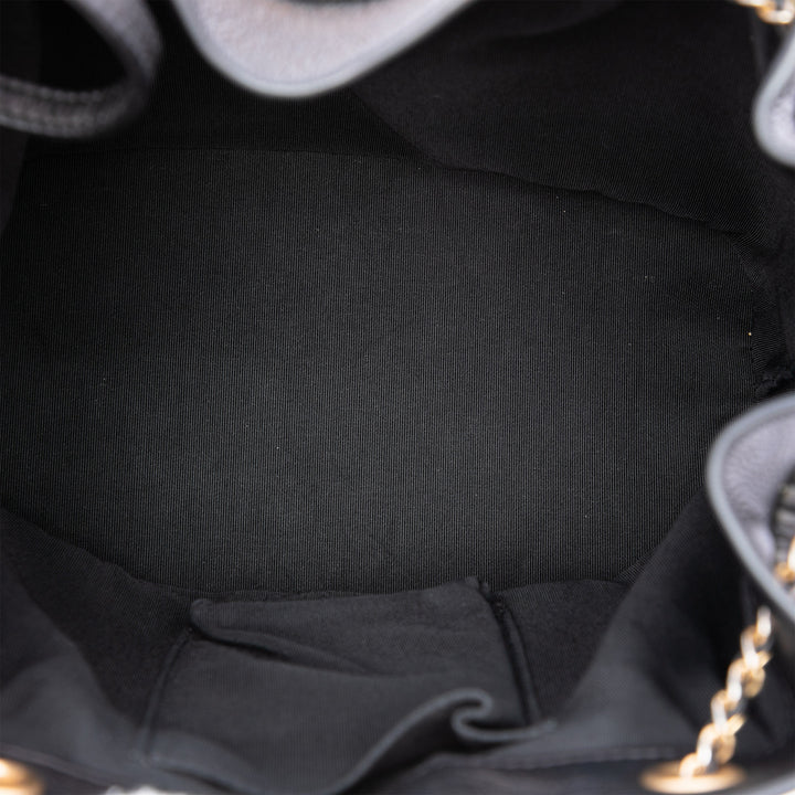 Froissé Coco Pleats Sac à cordon seau Moyen Cuir de veau Noir