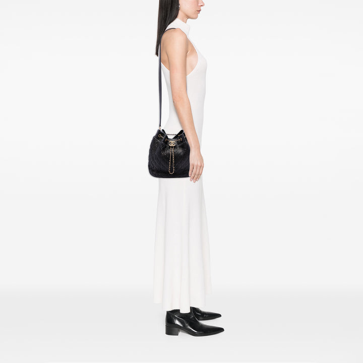 Froissé Coco Pleats Sac à cordon seau Moyen Cuir de veau Noir