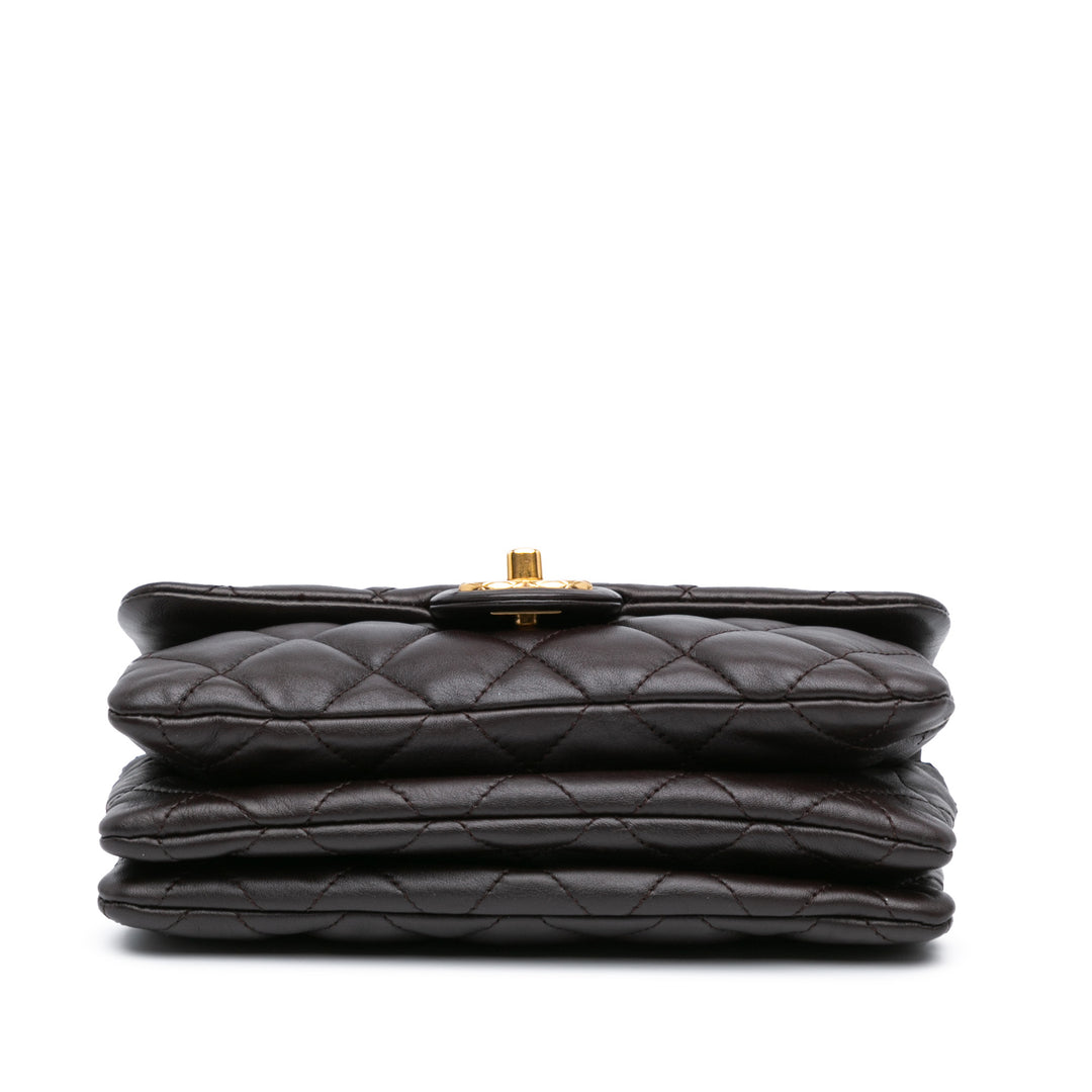 Small Quilted Lambskin Pillow Crush Flap Brown - Gaby Paris