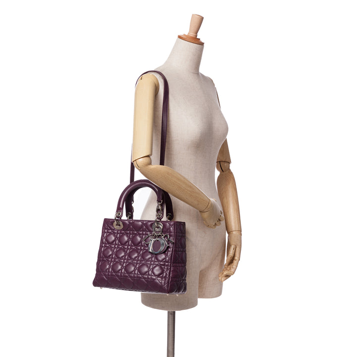 Medium Lambskin Cannage Lady Dior Purple - Gaby Paris