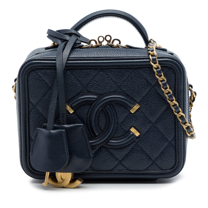 Chanel CC Filigree Vanity Petit Cuir caviar Bleu – vue principale – GABY PARIS