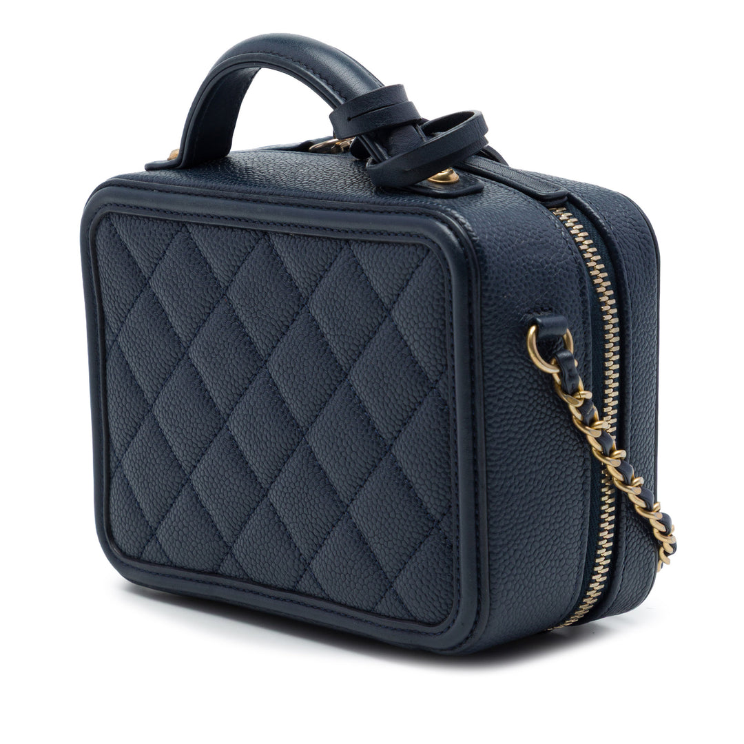 Chanel CC Filigree Vanity Petit Cuir caviar Bleu – vue 2 – GABY PARIS