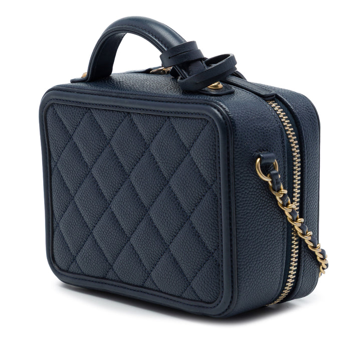 Chanel CC Filigree Vanity Petit Cuir caviar Bleu – vue 2 – GABY PARIS