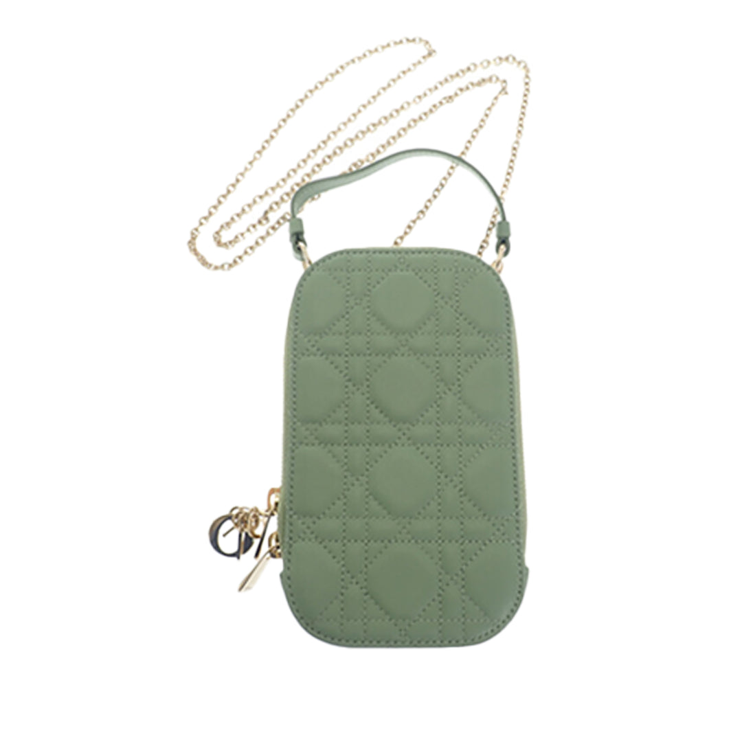 Dior Cannage Lady Dior Call In Étui téléphone Cuir d'agneau Vert