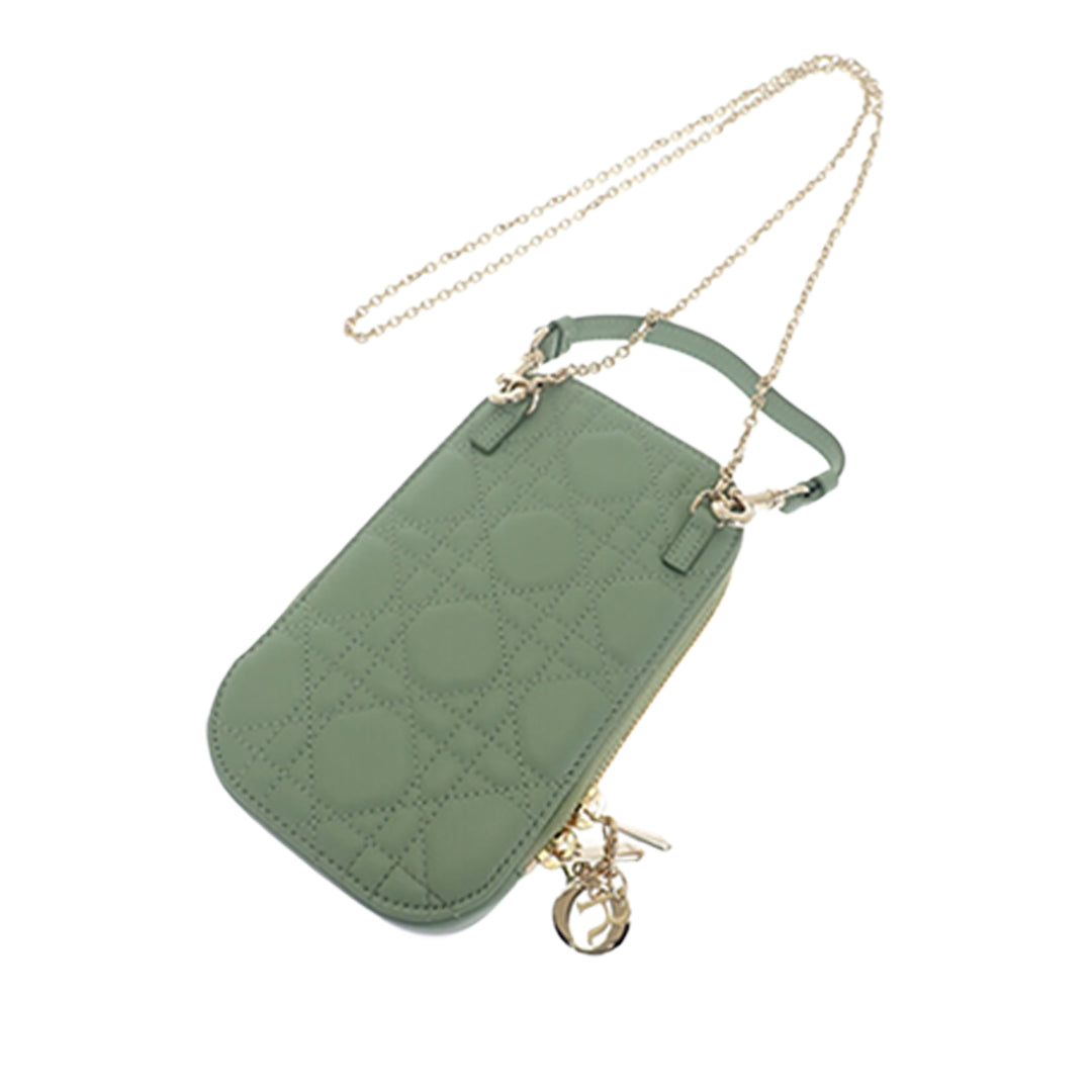 Dior Cannage Lady Dior Call In Étui téléphone Cuir d'agneau Vert