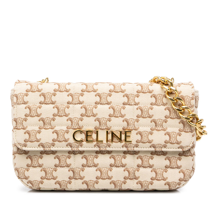 Celine Sac porté épaule Triomphe Matelasse Monochrome Chaîne Beige – vue principale – GABY PARIS