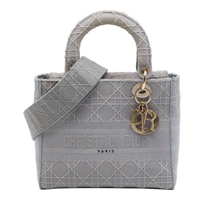Dior Medium brodé Toile Cannage Lady D Lite