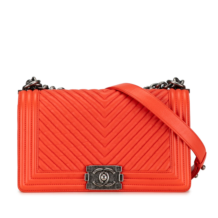 Medium Chevron Lambskin Boy Flap Orange - Gaby Paris