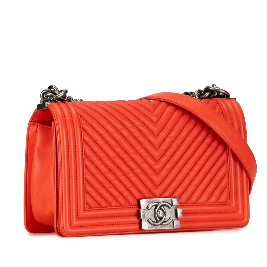 Medium Chevron Lambskin Boy Flap Orange - Gaby Paris