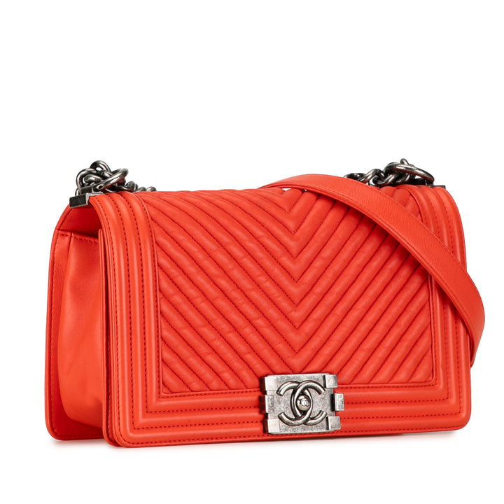 Medium Chevron Lambskin Boy Flap Orange - Gaby Paris