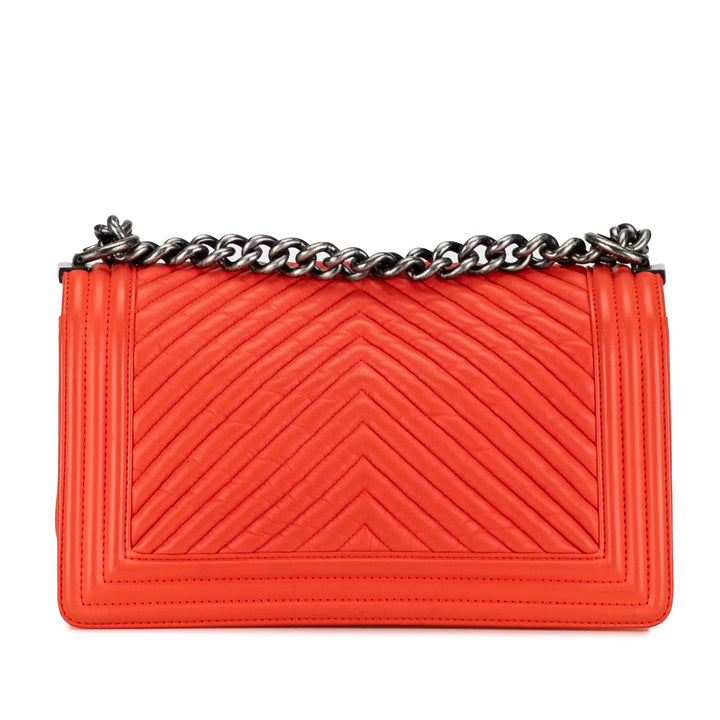 Medium Chevron Lambskin Boy Flap Orange - Gaby Paris