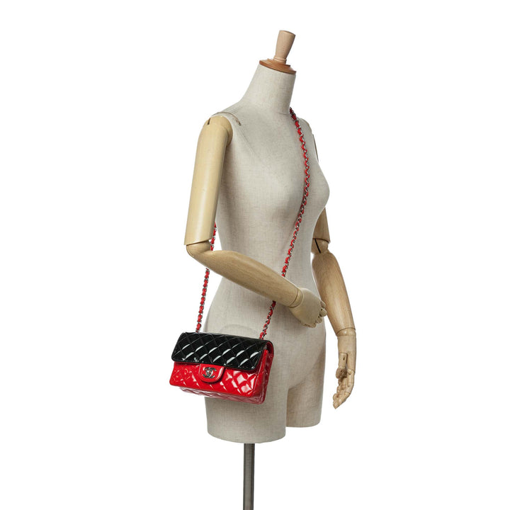 Mini Rectangular Classic Bicolor Patent Single Flap Red - Gaby Paris