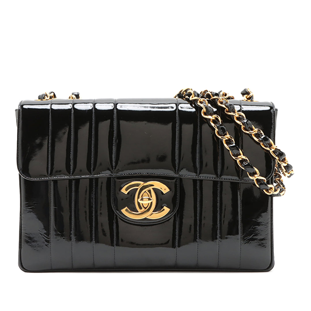 Chanel Jumbo Cuir verni Vertical Quilt Mademoiselle Flap Noir – GABY PARIS Authentique