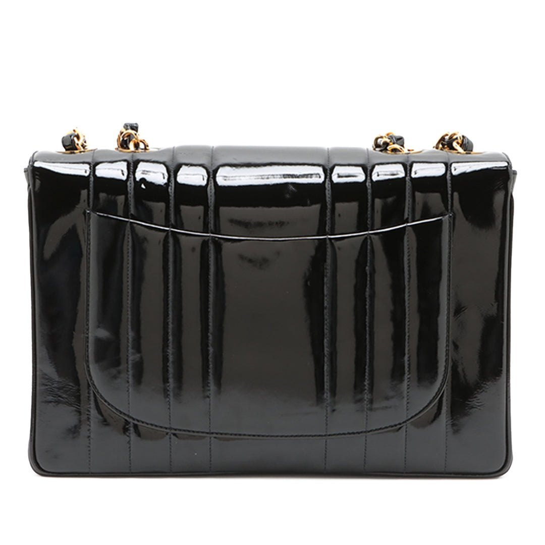 Chanel Jumbo Cuir verni Vertical Quilt Mademoiselle Flap Noir – GABY PARIS Authentique