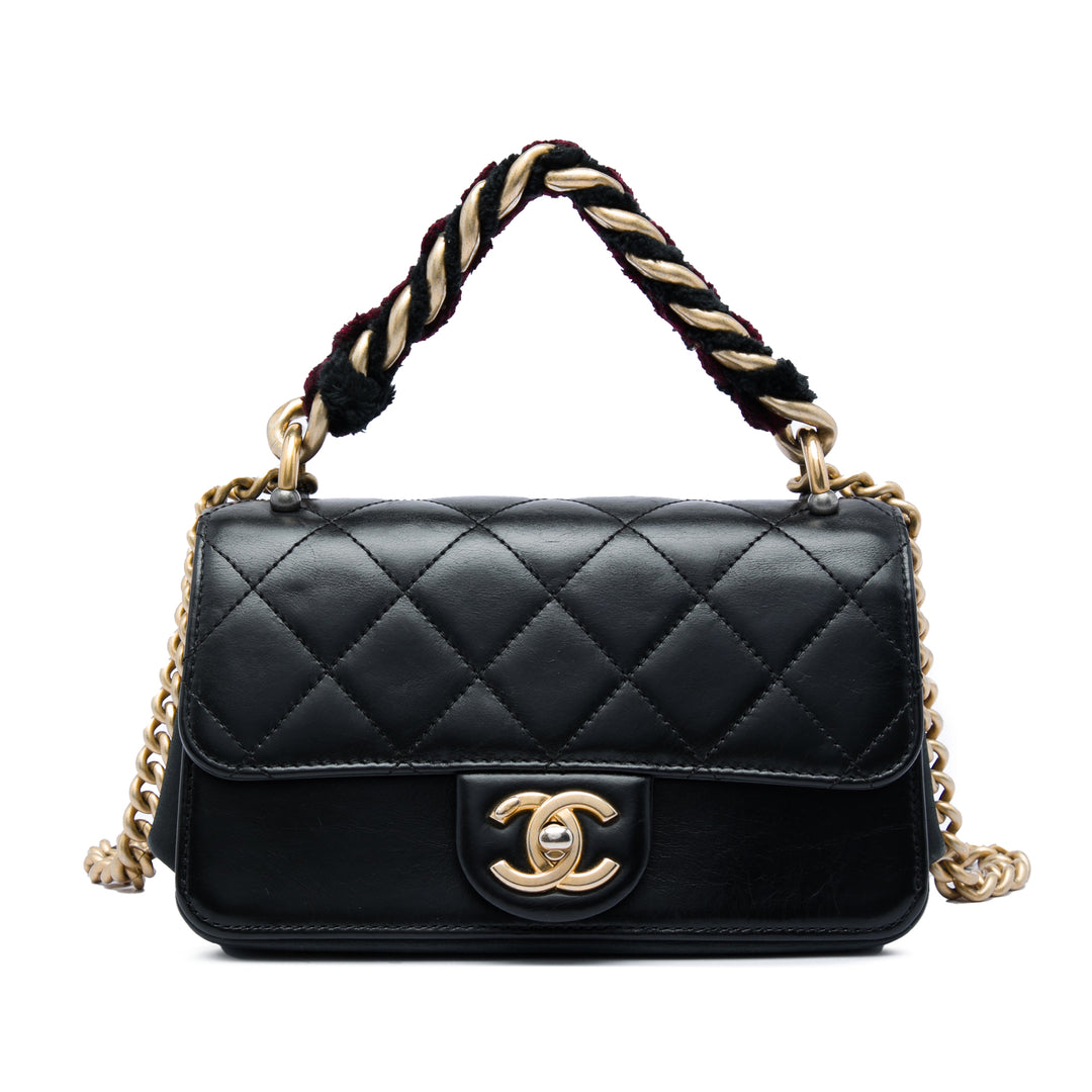 Chanel Matelassé Straight Lined à rabat Mini Cuir de veau Noir