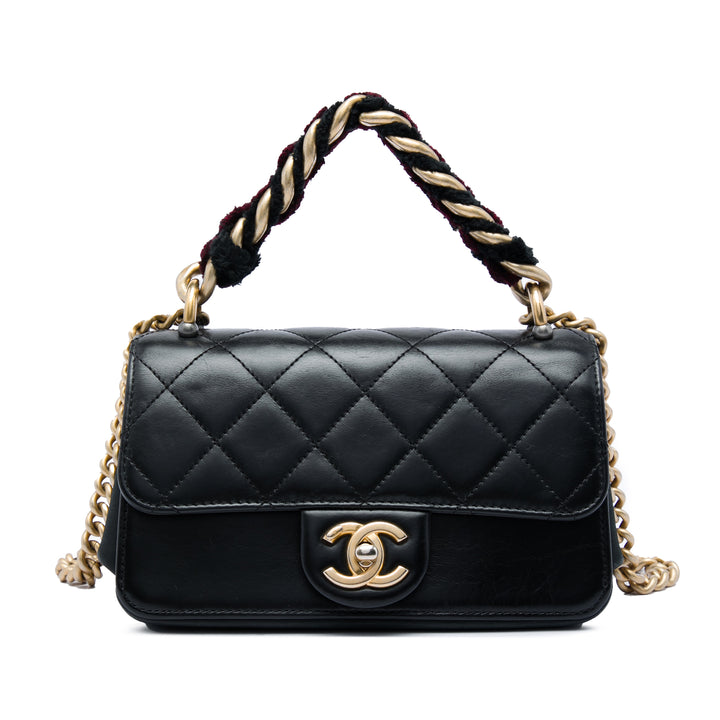 Chanel Matelassé Straight Lined à rabat Mini Cuir de veau Noir