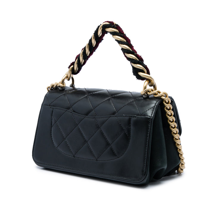 Chanel Matelassé Straight Lined à rabat Mini Cuir de veau Noir