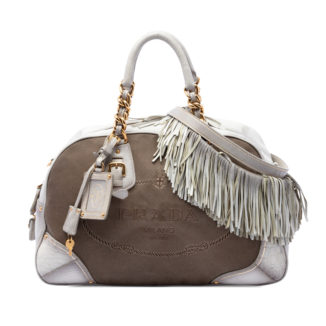 Prada Cuir à finitions Toile Canapa Logo Fringe Bauletto Sac