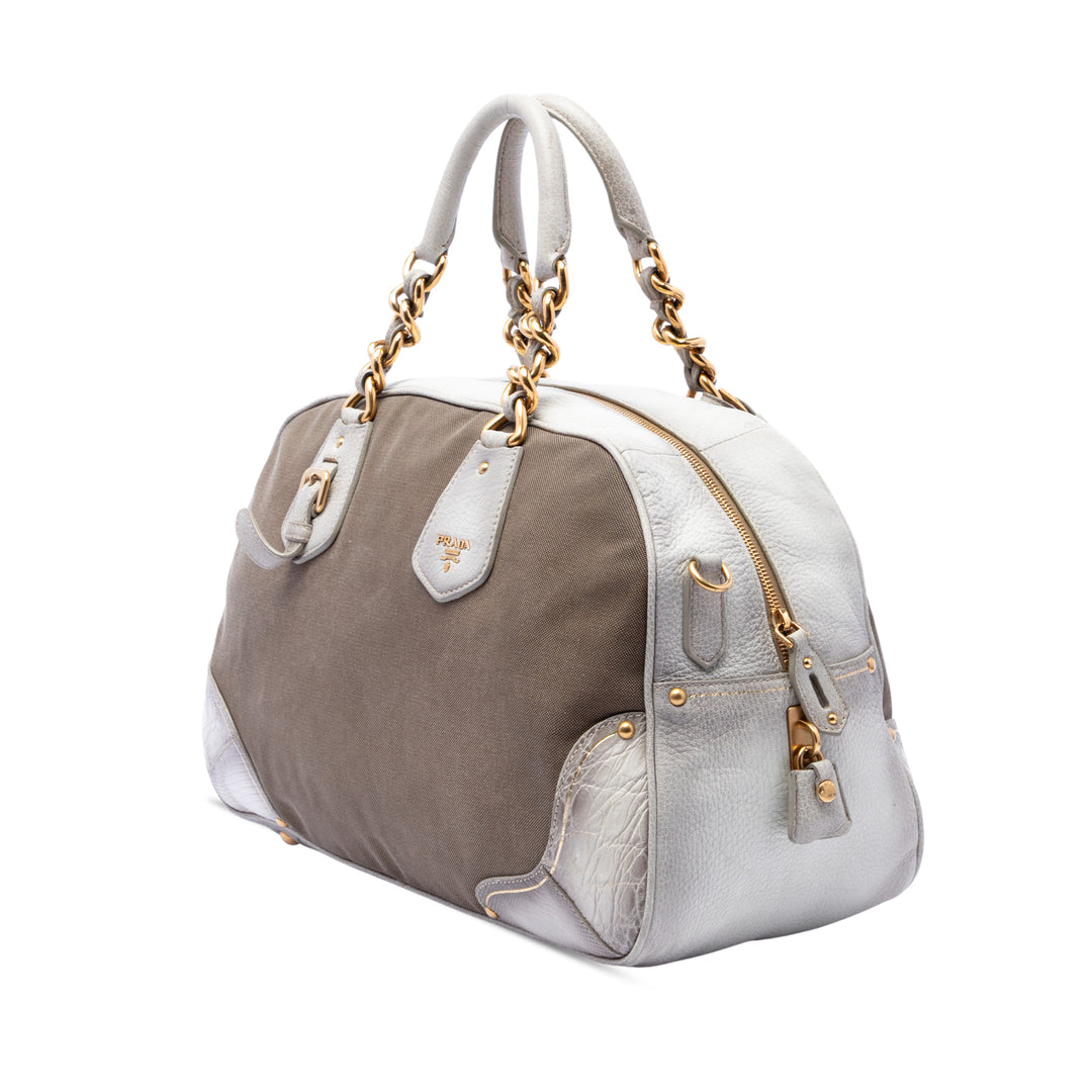 Prada Cuir à finitions Toile Canapa Logo Fringe Bauletto Sac