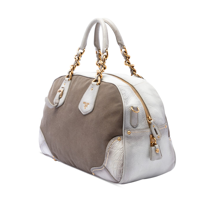 Prada Cuir à finitions Toile Canapa Logo Fringe Bauletto Sac