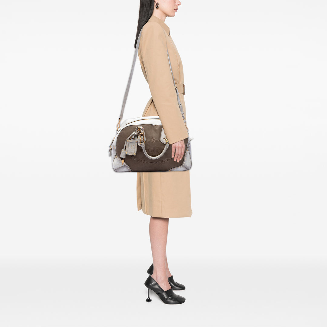 Prada Cuir à finitions Toile Canapa Logo Fringe Bauletto Sac