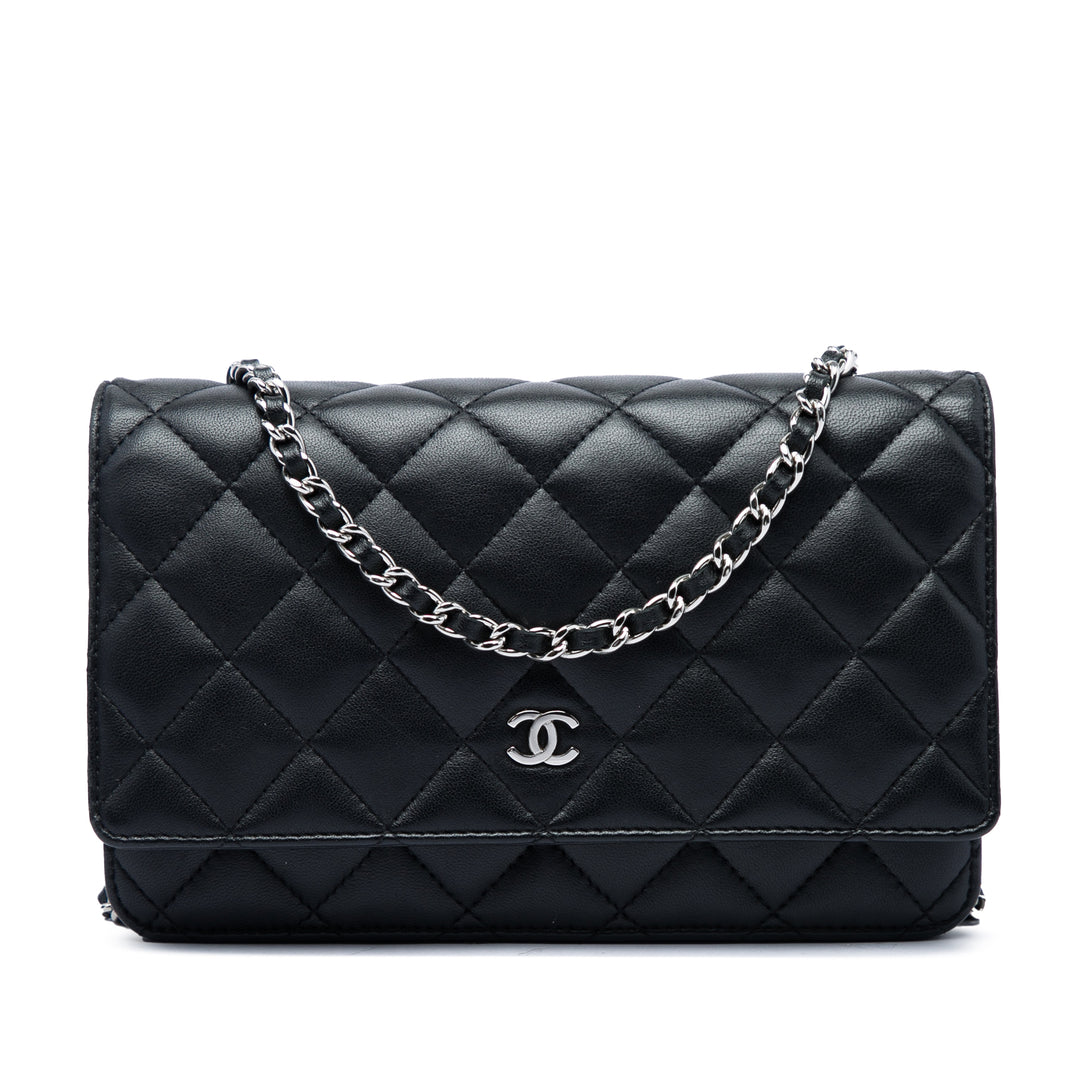 CC Matelassé Wallet on Chain Cuir d'agneau Noir