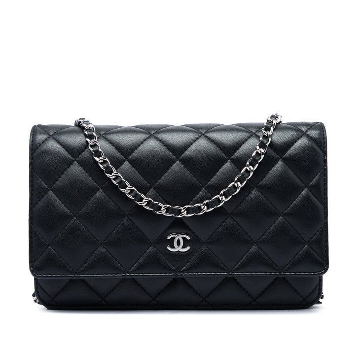 CC Matelassé Wallet on Chain Cuir d'agneau Noir