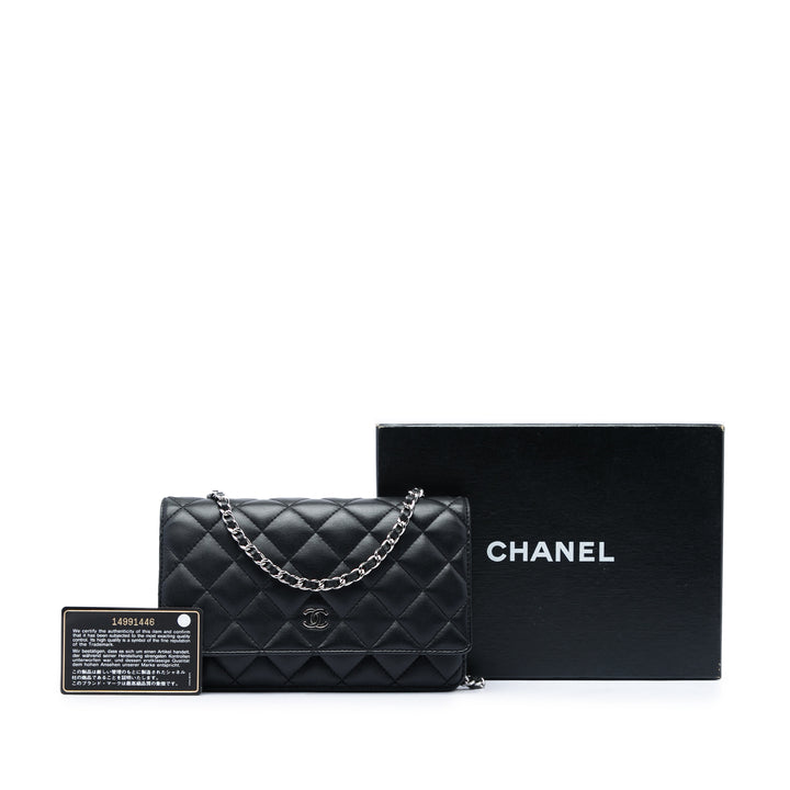 CC Matelassé Wallet on Chain Cuir d'agneau Noir
