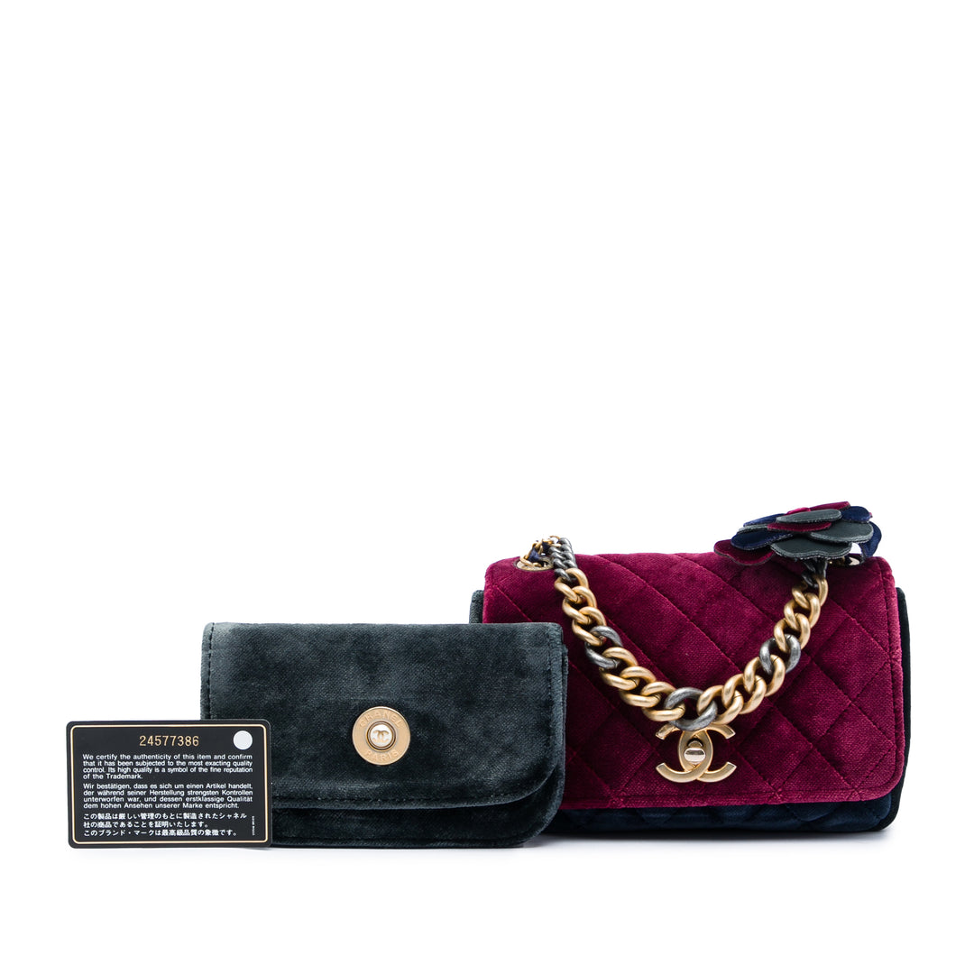 Chanel Paris Cosmopolite Small Tricolor Matelassé Velours Private Affair Camellia à rabat