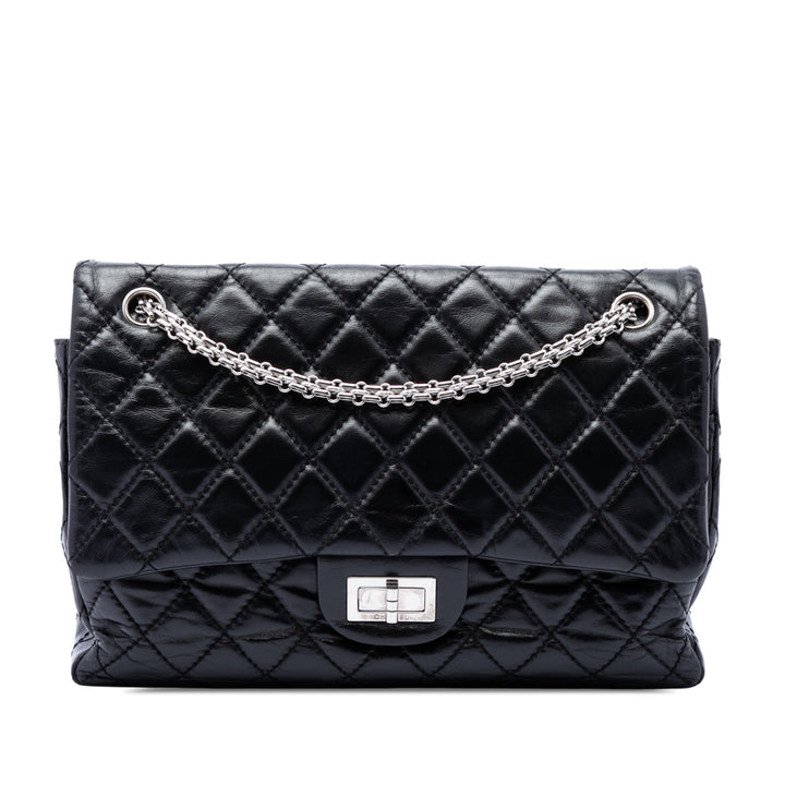 Matelassé vieilli Reissue 2.55 Double rabat 227 Cuir de veau Noir