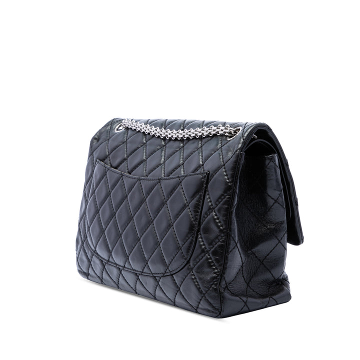 Matelassé vieilli Reissue 2.55 Double rabat 227 Cuir de veau Noir
