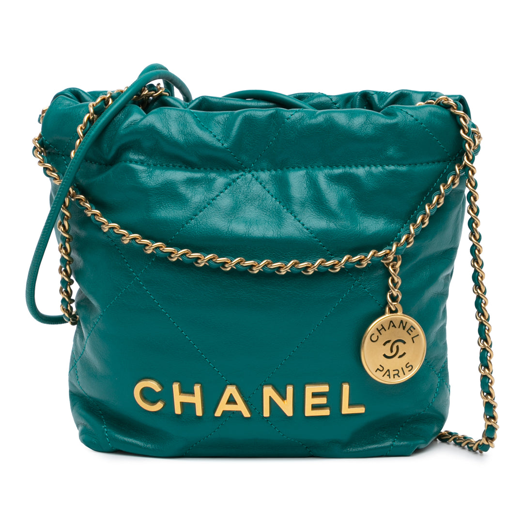 Mini Shiny Calfskin 22 Handbag Green - Gaby Paris