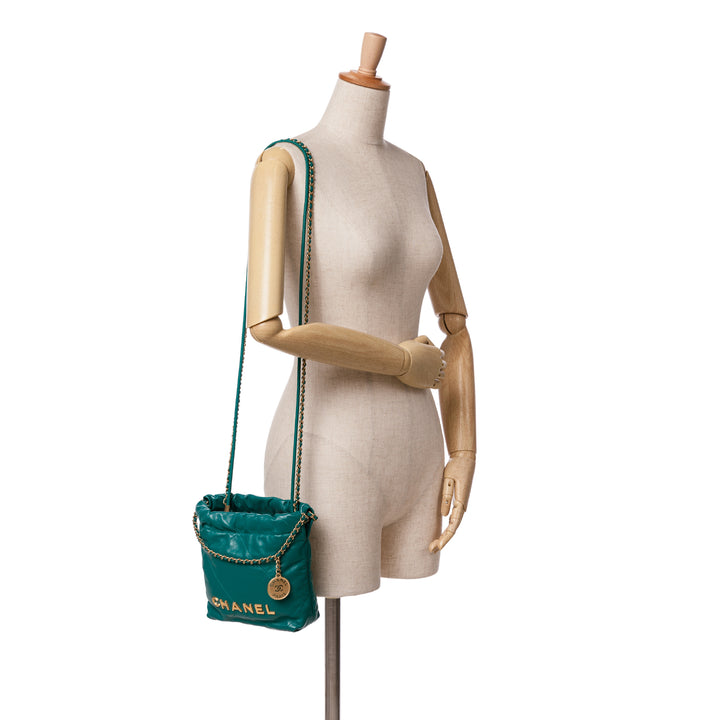 Mini Shiny Calfskin 22 Handbag Green - Gaby Paris