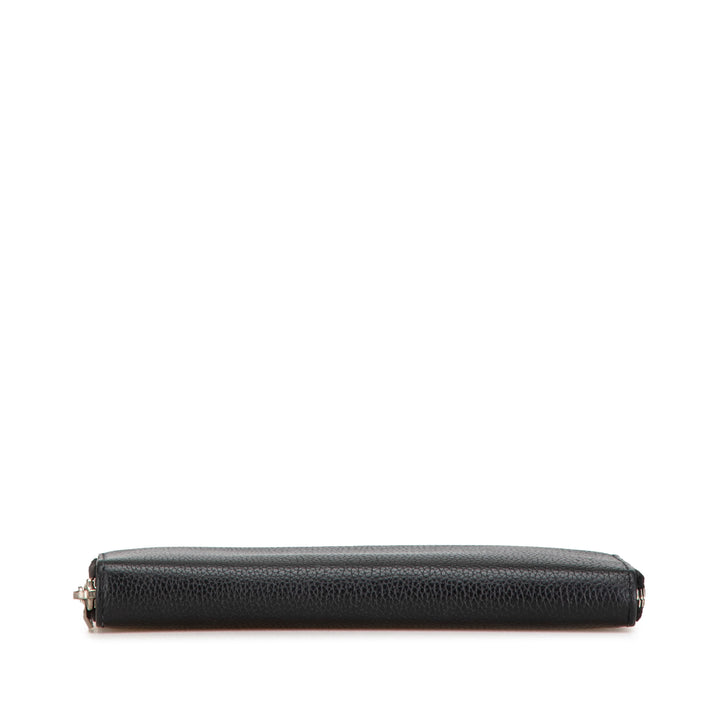 Leather Zip Around Long Wallet Black - Gaby Paris