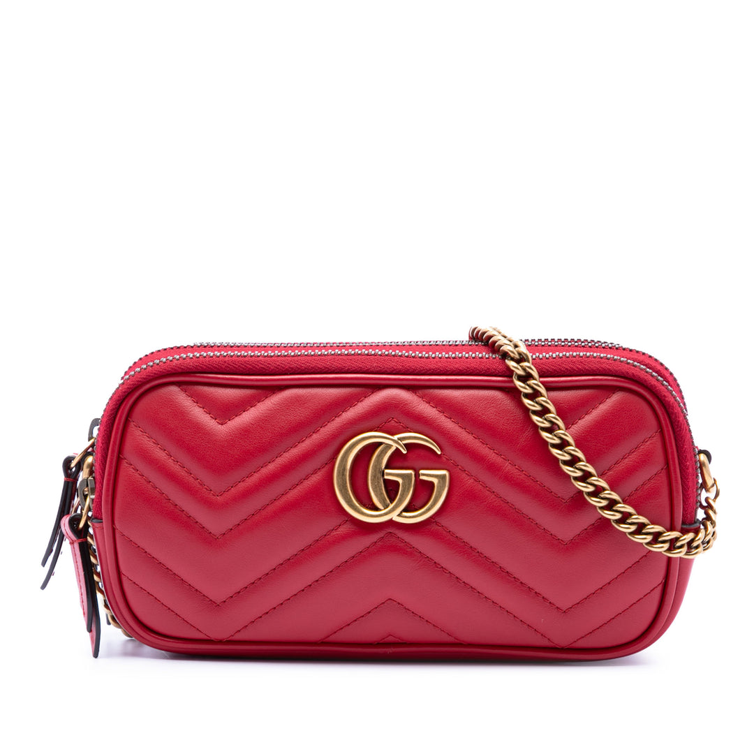 GG Marmont Triple Zippé Sac Mini Cuir de veau Rouge