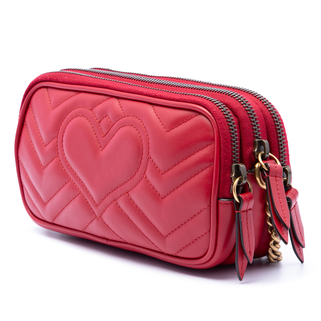 GG Marmont Triple Zippé Sac Mini Cuir de veau Rouge