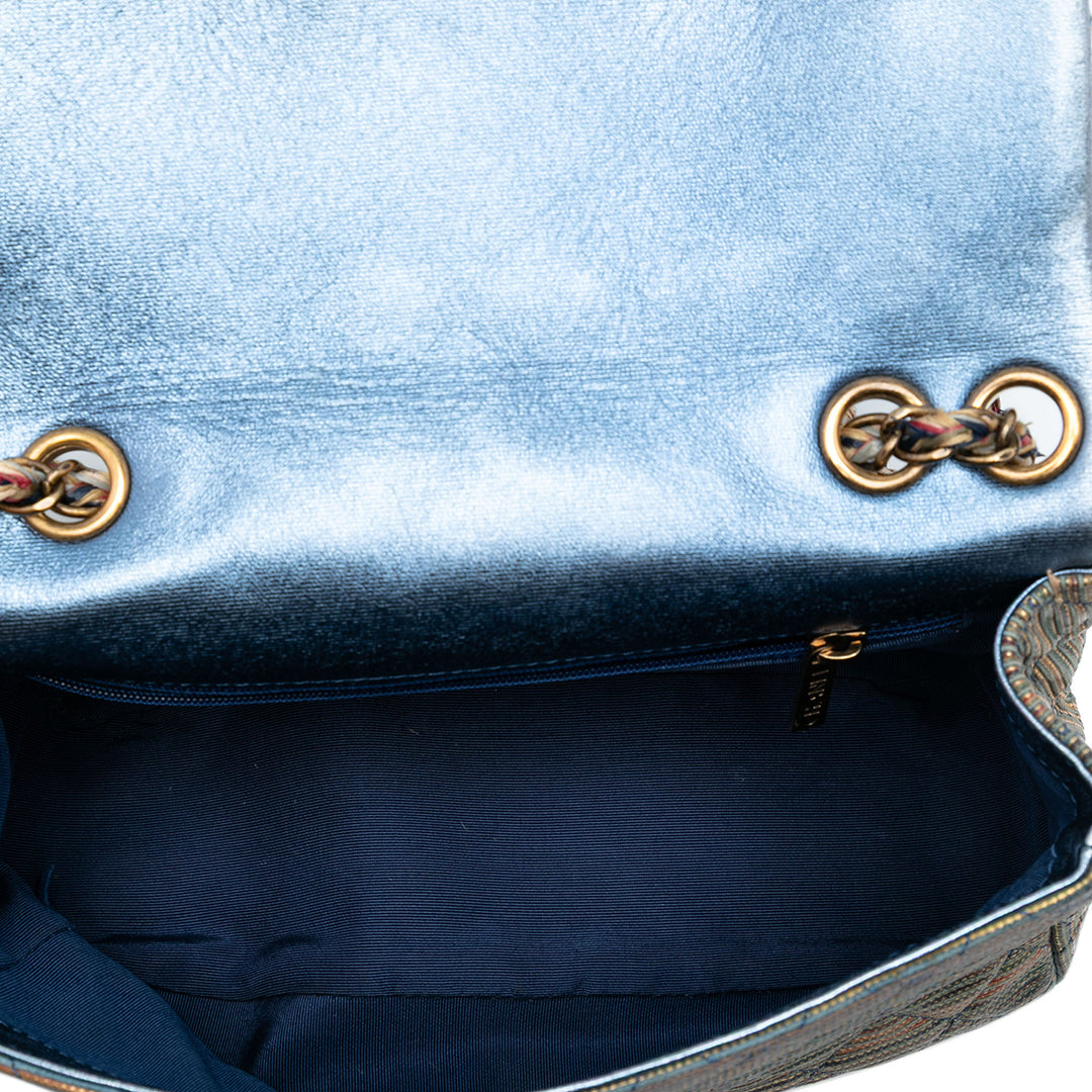 Chanel Paris Seoul Small Metallic Cuir d’agneau Striped à rabat