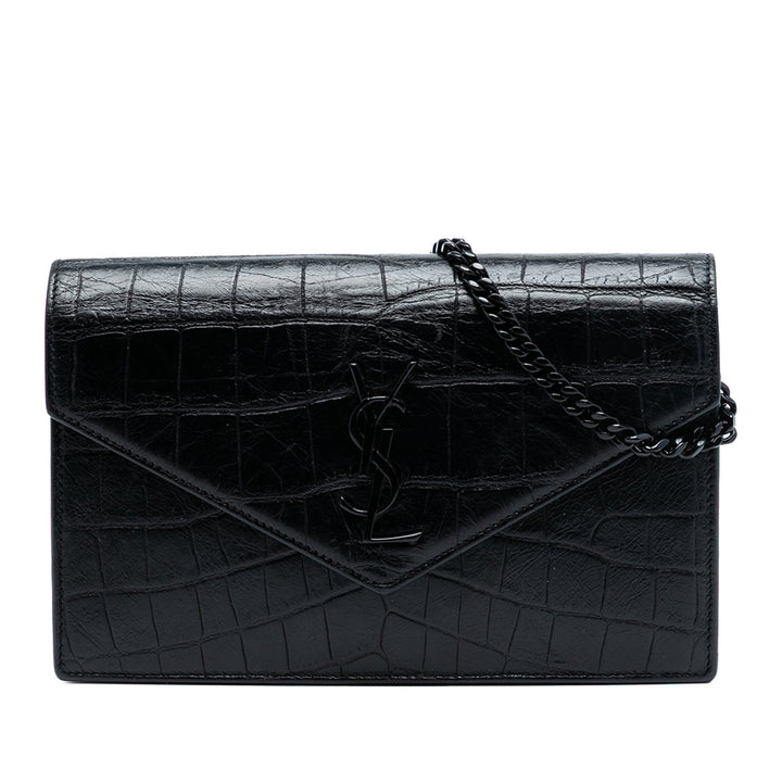 Saint Laurent Croc embossé Cuir Monogram Monochrome Envelope Chain Portefeuille