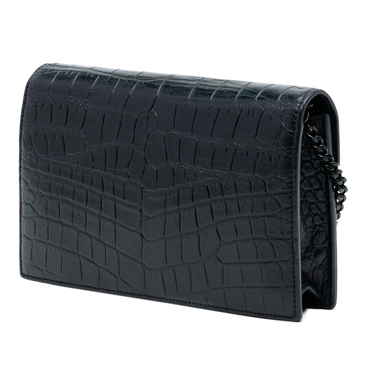 Saint Laurent Croc embossé Cuir Monogram Monochrome Envelope Chain Portefeuille