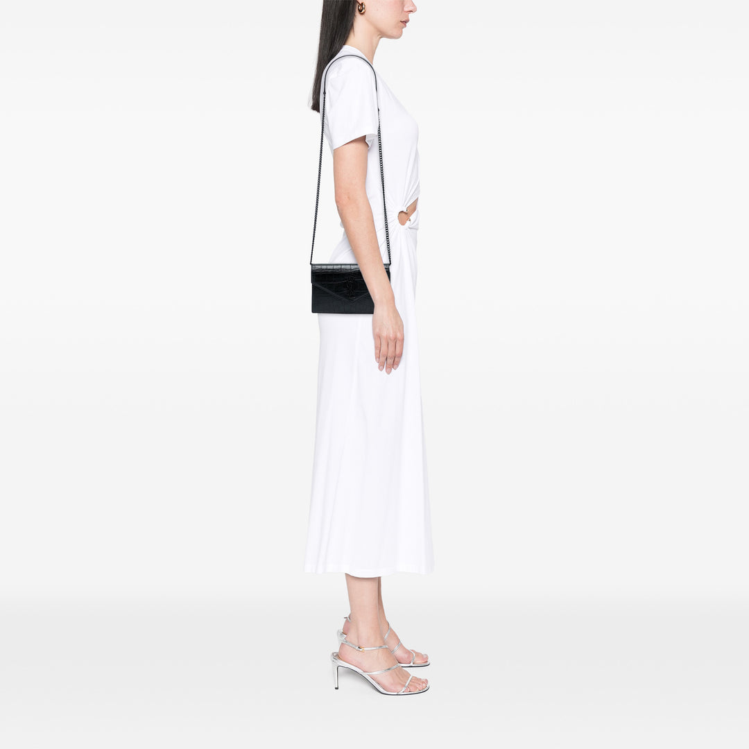 Saint Laurent Croc embossé Cuir Monogram Monochrome Envelope Chain Portefeuille