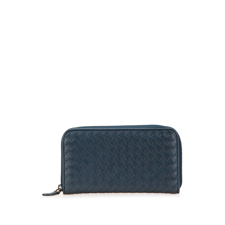 Bottega Veneta Nappa Intrecciato Zip Around Long Wallet Bleu – GABY PARIS Authentique