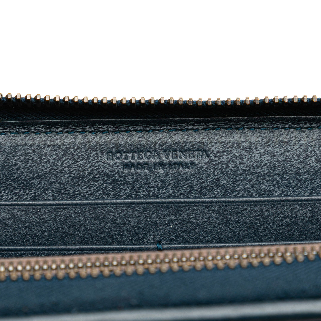 Bottega Veneta Nappa Intrecciato Zip Around Long Wallet Bleu – GABY PARIS Authentique