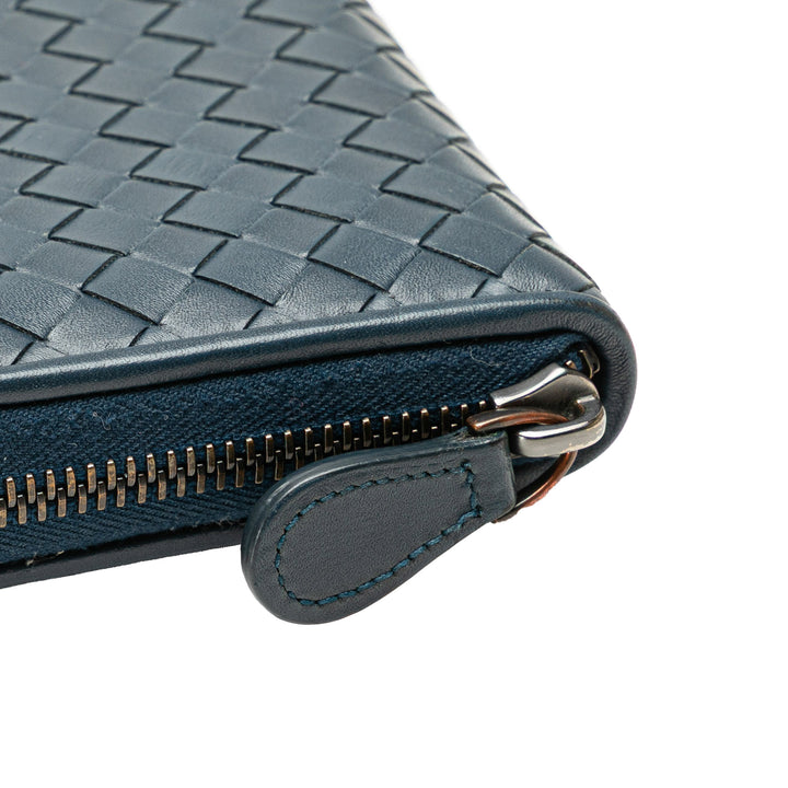 Bottega Veneta Nappa Intrecciato Zip Around Long Wallet Bleu – GABY PARIS Authentique