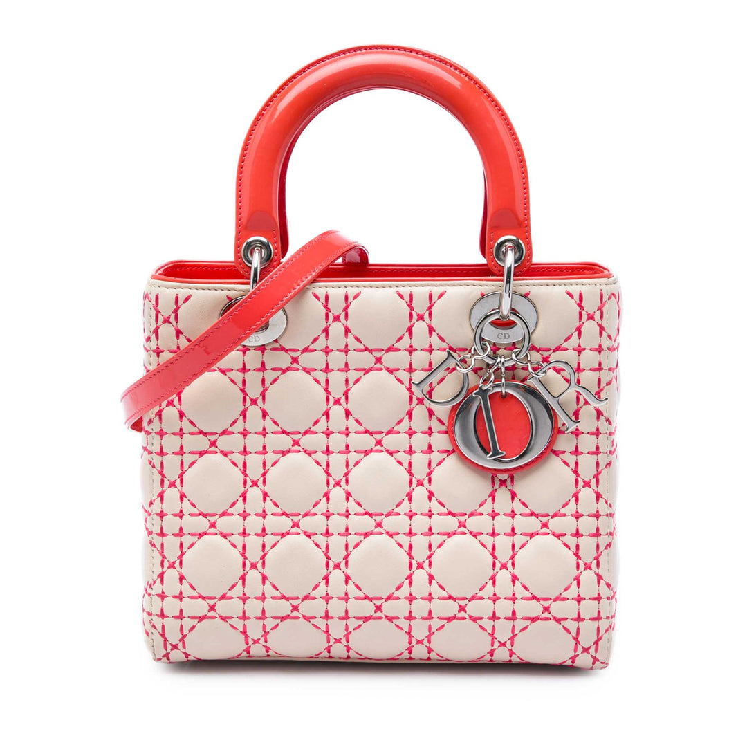 Dior Lady Dior Cannage Surpiqué Moyen Cuir d'agneau Orange – vue principale – GABY PARIS